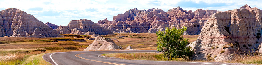 road winding through Badlands National Park